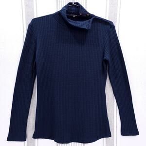 MASSIMO DUTTI Soft Knit Sweater Pullover Base Layer Navy Blue Mock Neck Sz Small